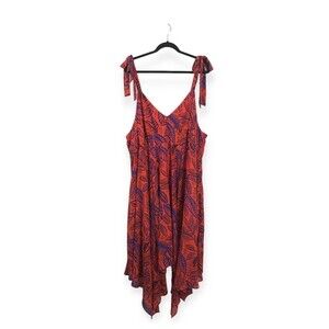 Alexie For Target Womens Dress Size 3x Orange & Blue Botanical Asym Tie Strap